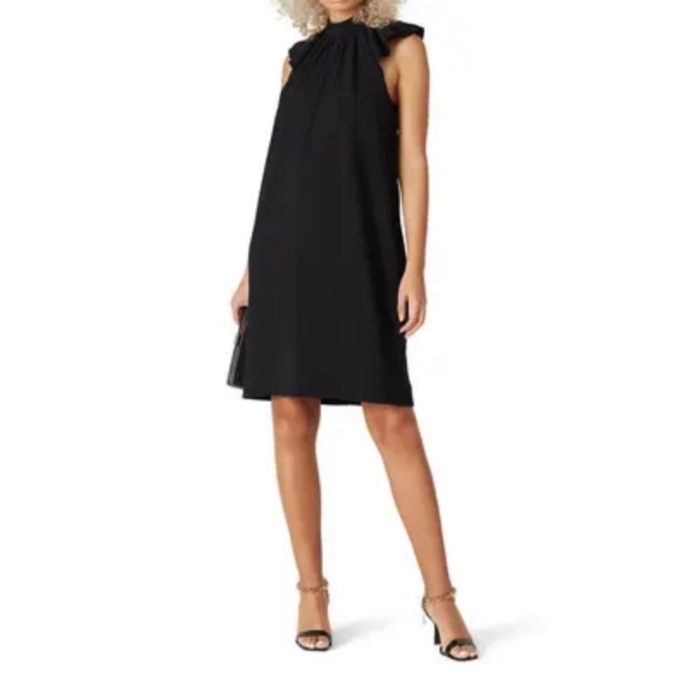 Victoria Beckham black flutter sleeve pocket dress high button neck size 10